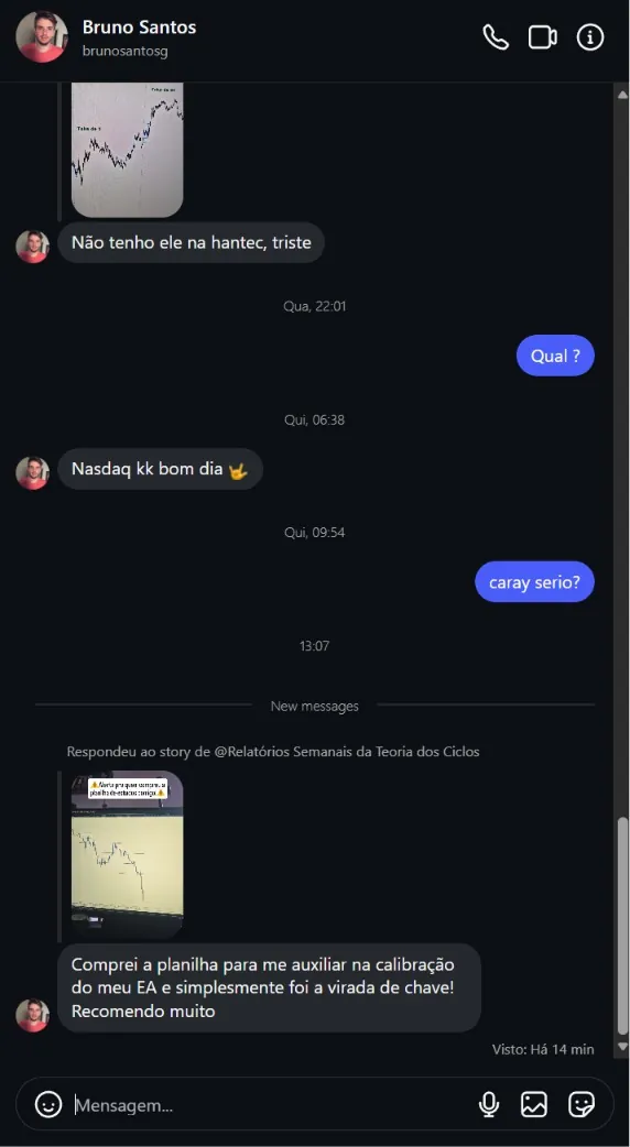 Relato de Bruno Santos sobre as planilhas